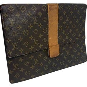 Louis Vuitton Brief Case Vintage Brown Monogram Canvas Clutch